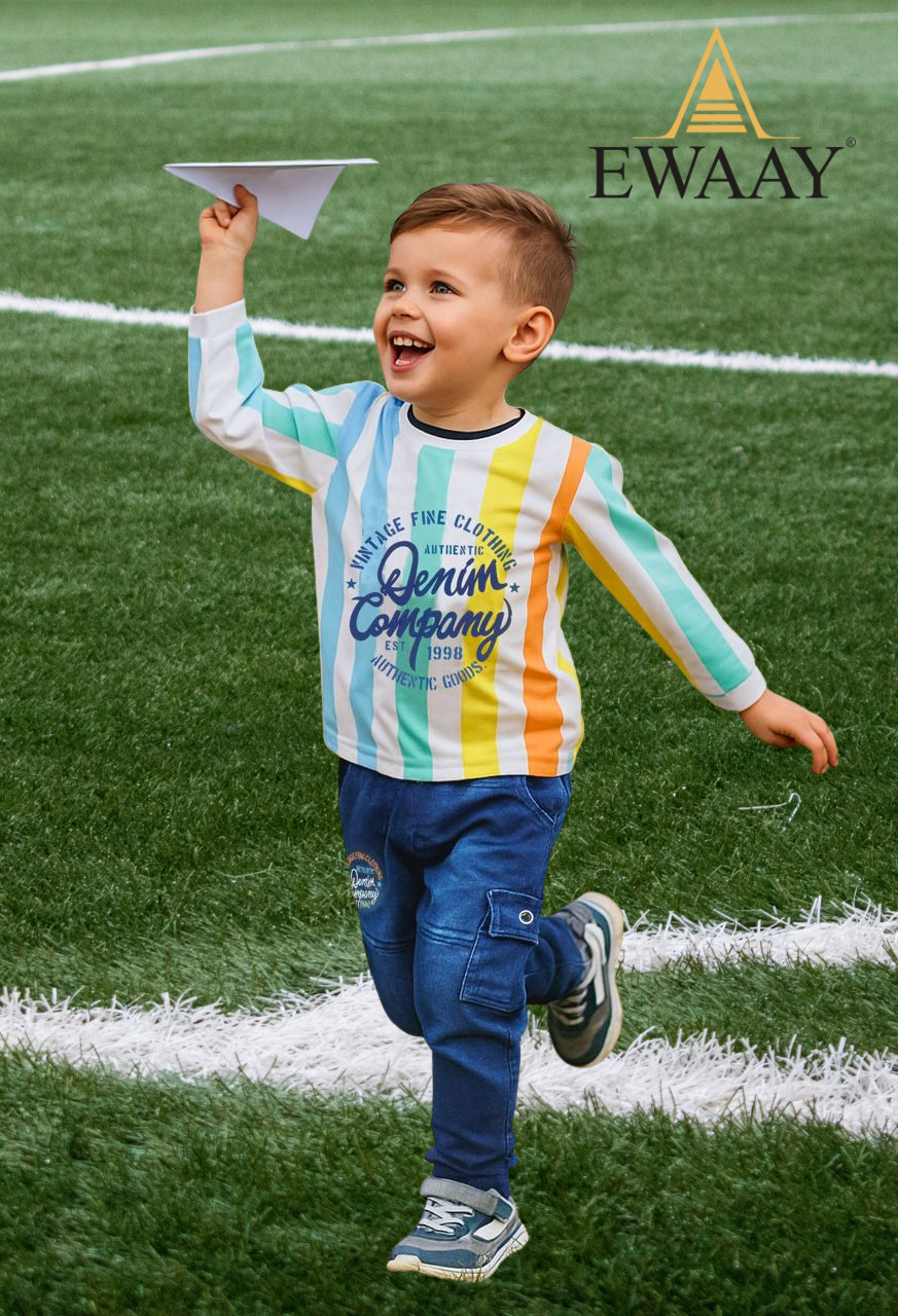 Ewaay Kids Multicolor Striped Full-Sleeve T-Shirt & Cargo Pants Set