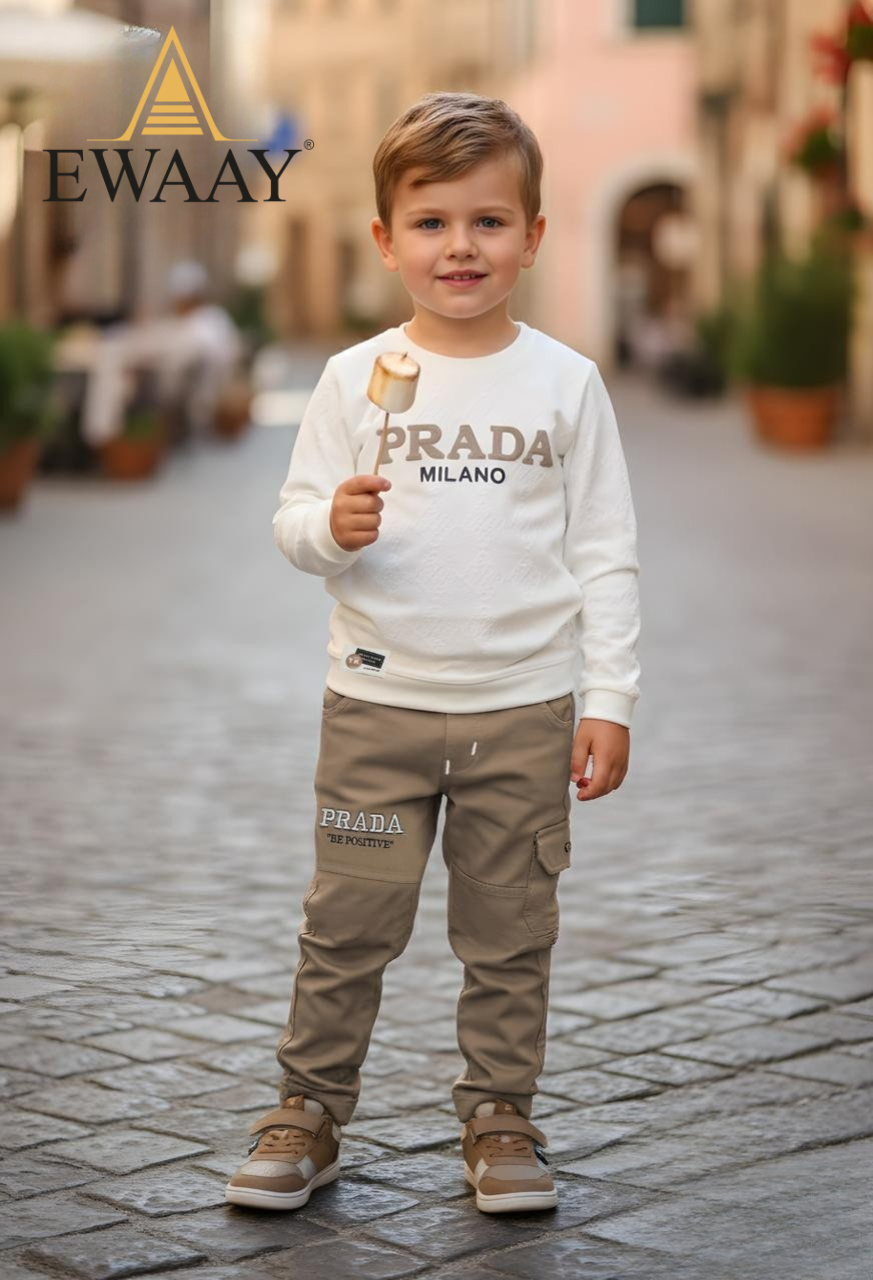 EWAAY Kids Premium Milano Print Sweatshirt & Cargo Pants Set