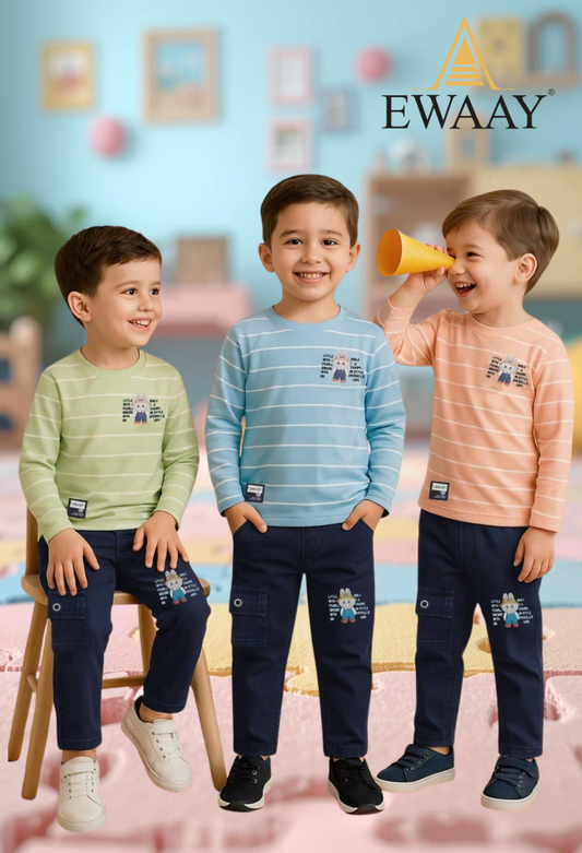 Ewaay V Concept Kids Striped T-Shirt & Cargo Pants Set