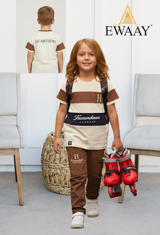 Ewaay Kids Trendendaus Striped T-Shirt & Pants Set (2-Piece Outfit)