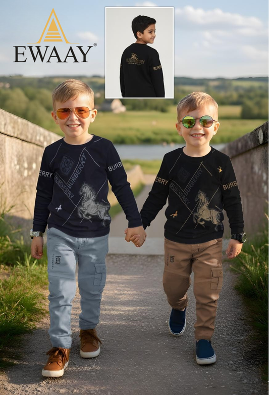 EWAAY Kids Premium Horse Print Sweatshirt with Cargo Pants Set